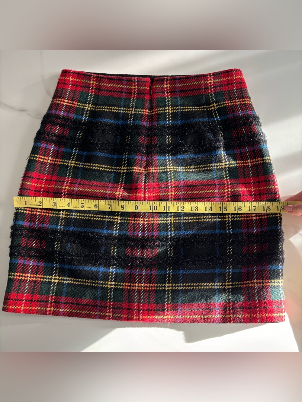 J. Crew Red Green Plaid Mini Skirt with Blue and Yellow Accents sz 2 wool blend - Picture 11 of 11